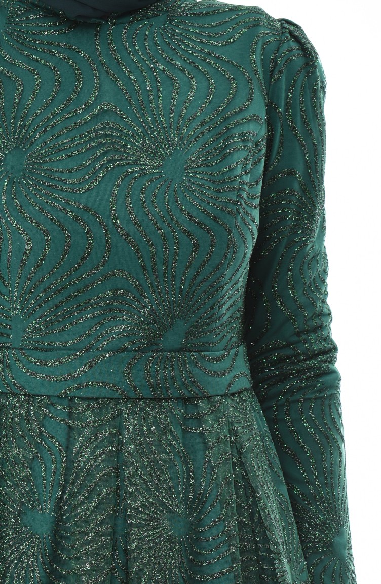 Emerald Green Hijab Evening Dress 5036-01 | Sefamerve