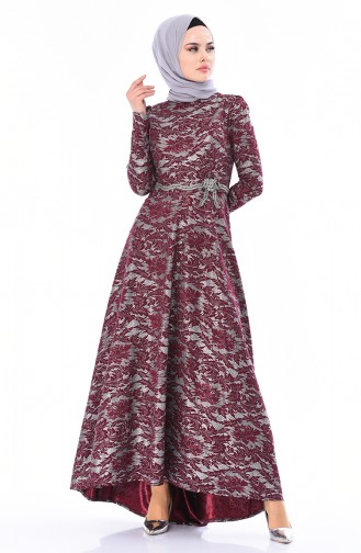Plum Hijab Evening Dress 5060-01