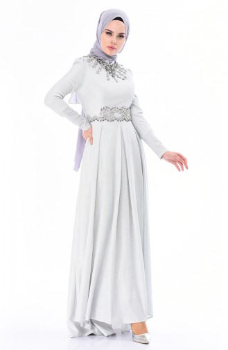 Light Gray Hijab Evening Dress 5062-01