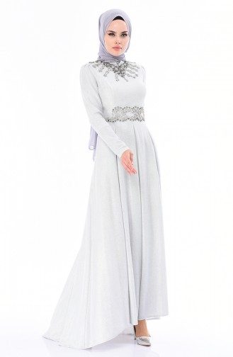 Light Gray Hijab Evening Dress 5062-01