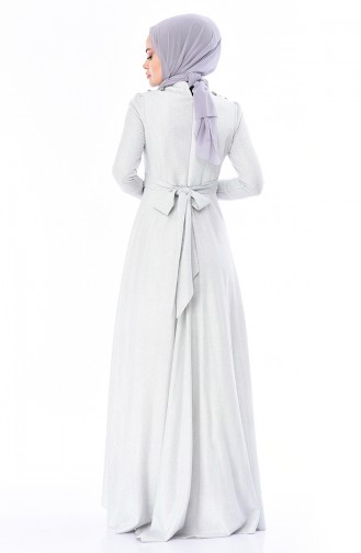 Light Gray Hijab Evening Dress 5062-01