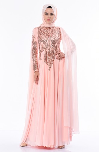 Lachsrosa Hijab-Abendkleider 5107-01