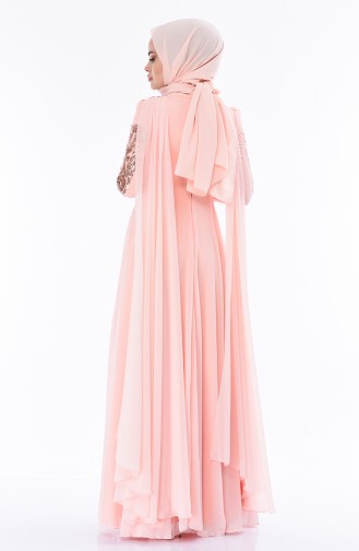Salmon Hijab Evening Dress 5107-01