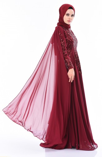 Plum Hijab Evening Dress 5107-02