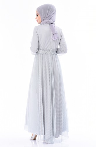Gray Hijab Evening Dress 5142-01