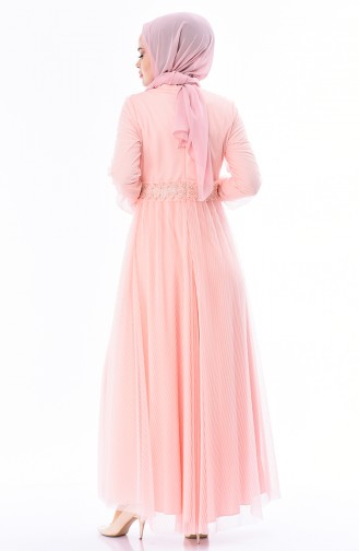 Salmon Hijab Evening Dress 5142-02