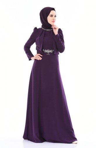 Purple Hijab Evening Dress 7006-01