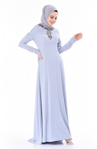 Robe de Soirée Perlées 7055-01 İndigo 7055-01