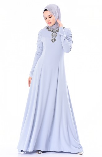 Robe de Soirée Perlées 7055-01 İndigo 7055-01