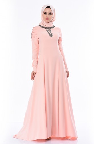 Steiniges Abendkleid 7055-02 Lachs 7055-02