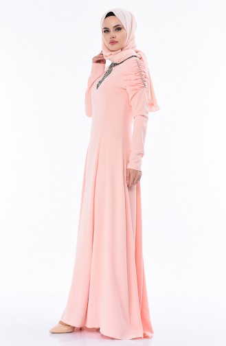 Salmon Hijab Evening Dress 7055-02