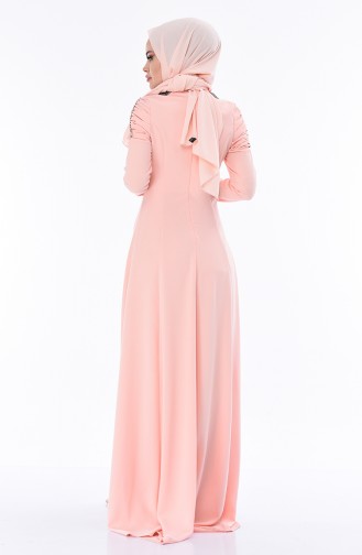 Salmon Hijab Evening Dress 7055-02