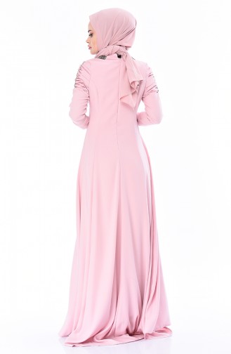 Powder Hijab Evening Dress 7055-03