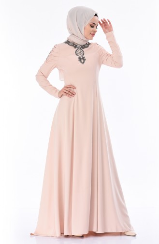 Robe de Soirée Perlées 7055-04 Beige 7055-04