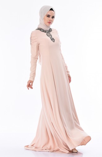 Robe de Soirée Perlées 7055-04 Beige 7055-04