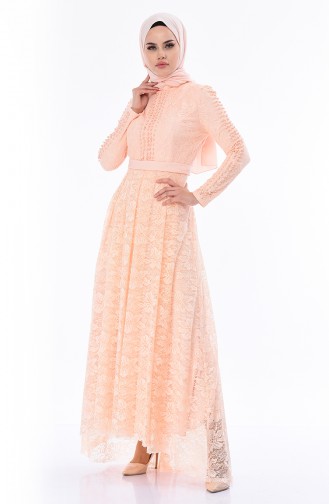 Salmon Hijab Evening Dress 8030-01