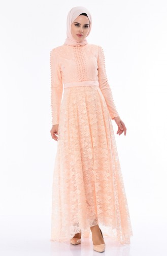 Salmon Hijab Evening Dress 8030-01