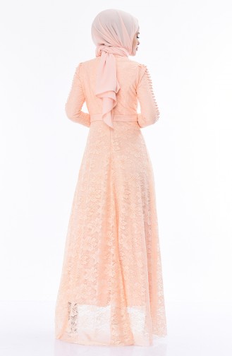 Salmon Hijab Evening Dress 8030-01
