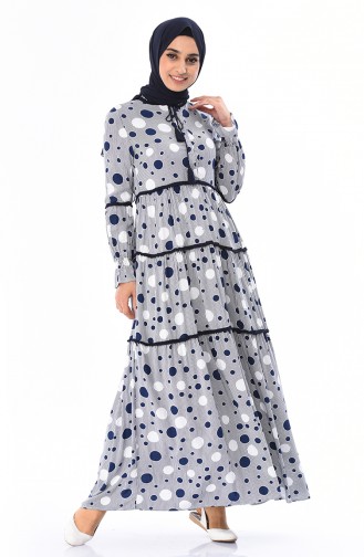 Navy Blue Hijab Dress 7250-01
