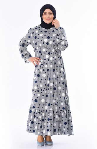 Grosse Grösse Gemustertes Kleid 7264-01 Weiss Dunkelblau 7264-01