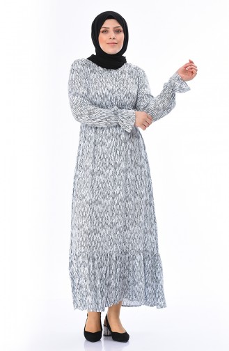 Grosse Grösse Gemustertes Kleid 7264A-01 Weiss Dunkelblau 7264A-01