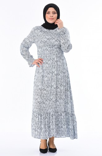 Grosse Grösse Gemustertes Kleid 7264A-01 Weiss Dunkelblau 7264A-01