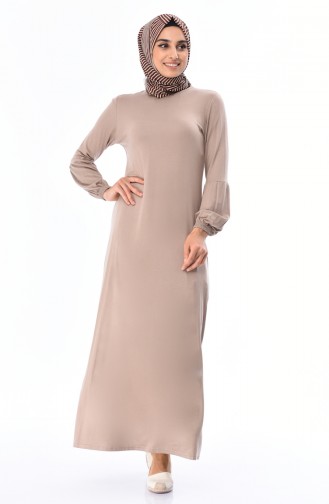 Kolu Lastikli Penye Elbise 8832-02 Vizon
