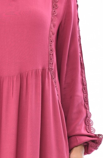 Besticktes Kleid mit Spitzen detailliertes 99203-04 Puder Rosa 99203-04