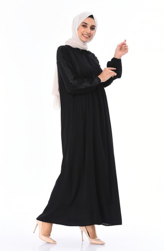 Dantel Detaylı Büzgülü Elbise 99203-05 Siyah