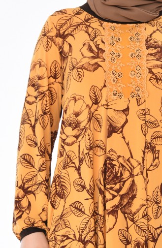 Büyük Beden Desenli Elbise 5Y3517505-01 Sarı