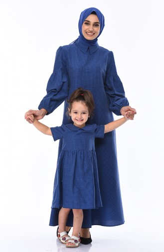 Combinaison Maman Fille Robe a Carreaux 1007-01 Bleu Marine 1007-01