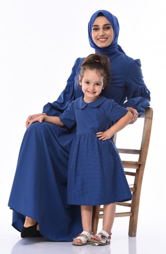 Combinaison Maman Fille Robe a Carreaux 1007-01 Bleu Marine 1007-01