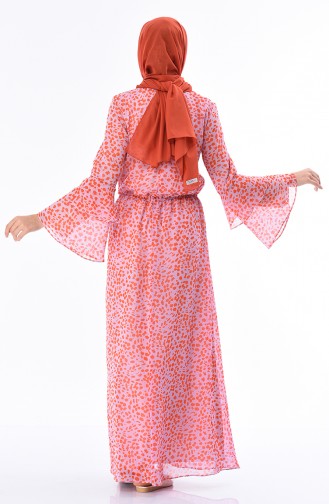 Robe a Motifs Manches élastique 60034-01 Poudre Corail 60034-01