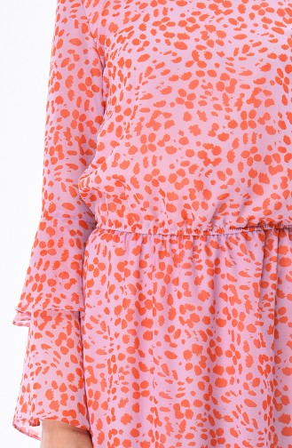 Robe a Motifs Manches élastique 60034-01 Poudre Corail 60034-01