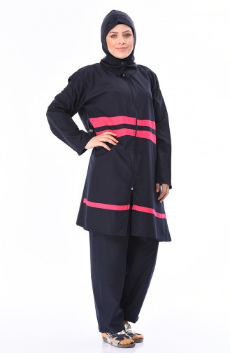 Maillot de Bain Hijab 15197 Bleu Marine Fushia 15197