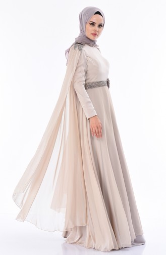 Beige Hijab Evening Dress 7061A-02