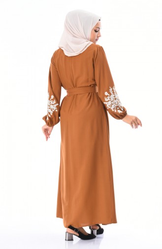 Minahill Sleeve Embroidered Pleated Dress 10123-03 Tobacco 10123-03