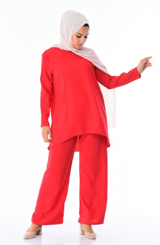 Aerobin Kumaş Tunik Pantolon İkili Takım 4106-03 Kırmızı