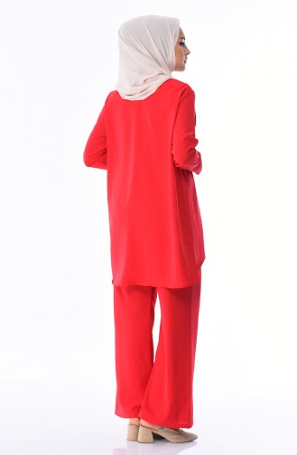 Aerobin Kumaş Tunik Pantolon İkili Takım 4106-03 Kırmızı