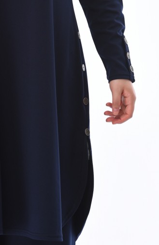 Plus Size Button Detailed Tunic Trousers Double Suit 2655-04 Navy Blue 2655-04