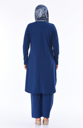 Plus Size Button Detailed Tunic Trousers Double Suit 2655-05 Indigo 2655-05