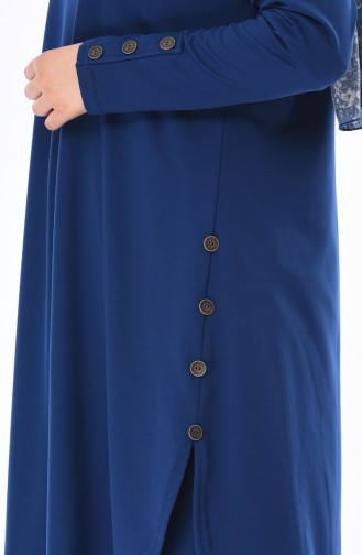 Plus Size Button Detailed Tunic Trousers Double Suit 2655-05 Indigo 2655-05