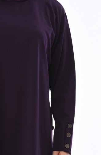 Plus Size Button Detailed Tunic Trousers Double Suit 2655-06 Purple 2655-06