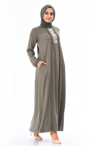 Light Khaki Green Hijab Dress 99201-04