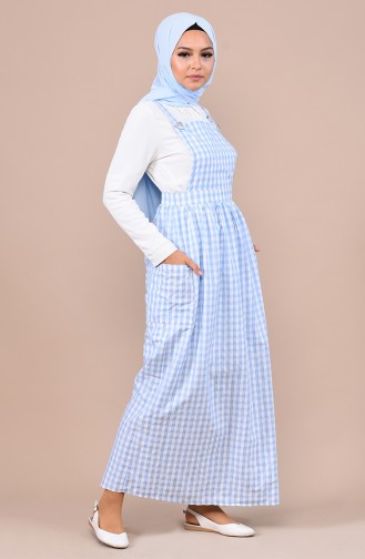 Ekose Salopet Elbise 5016-06 Bebek Mavisi