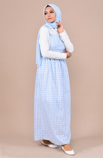 Ekose Salopet Elbise 5016-06 Bebek Mavisi