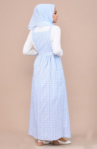 Ekose Salopet Elbise 5016-06 Bebek Mavisi