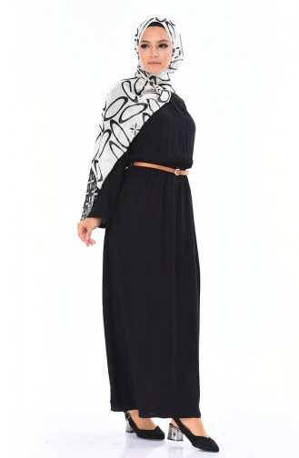 Kemerli Yazlık Elbise 0690-06 Siyah