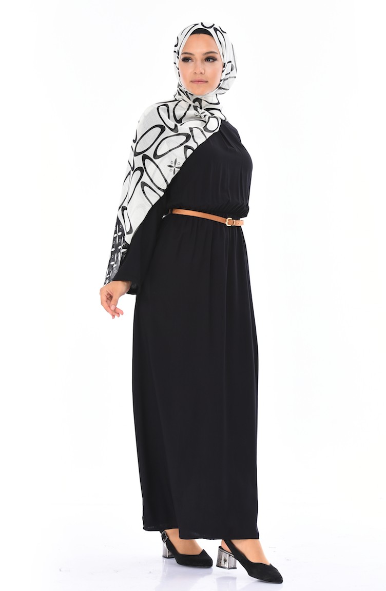 Kemerli Yazlık Elbise 0690-06 Siyah