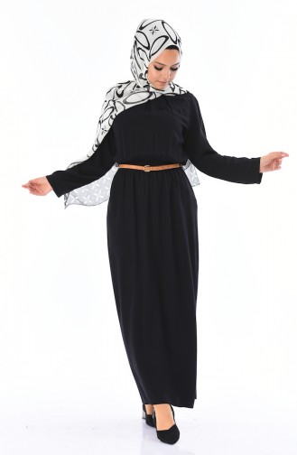Kemerli Yazlık Elbise 0690-06 Siyah